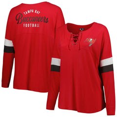 Tampa Bay Buccaneers New Era Women's Plus Size Athletic Varsity Lace-Up V-Neck Long Sleeve T-Shirt - Red T-shirts