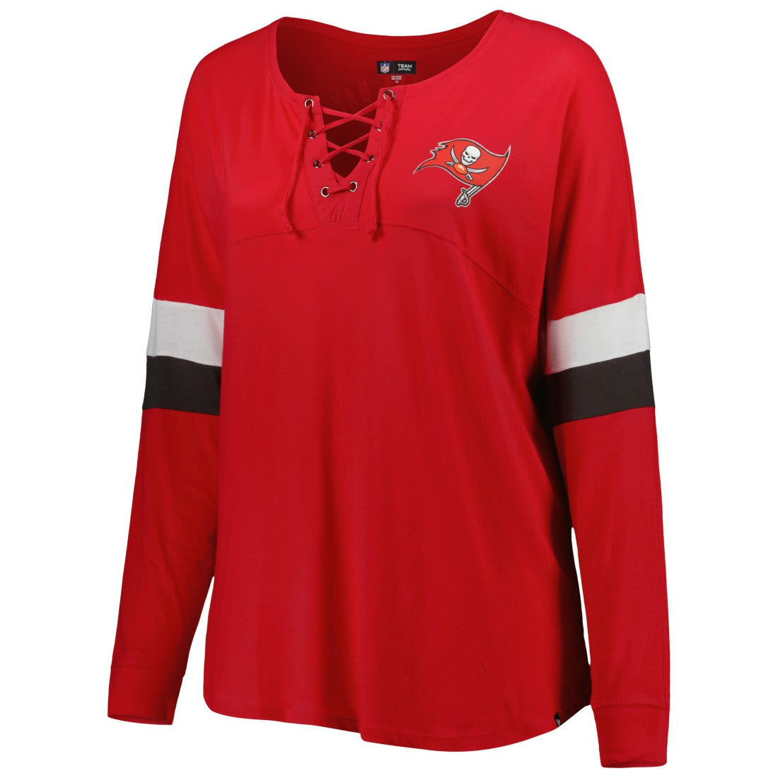 Tampa Bay Buccaneers New Era Women's Plus Size Athletic Varsity Lace-Up V-Neck Long Sleeve T-Shirt - Red T-shirts