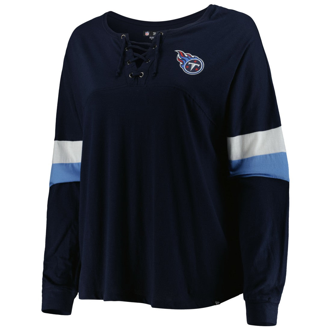 Tennessee Titans New Era Women's Plus Size Athletic Varsity Lace-Up V-Neck Long Sleeve T-Shirt - Navy T-shirts