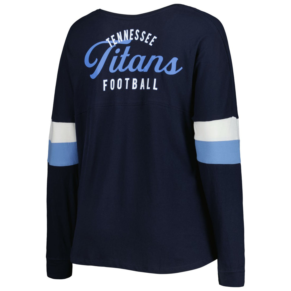 Tennessee Titans New Era Women's Plus Size Athletic Varsity Lace-Up V-Neck Long Sleeve T-Shirt - Navy T-shirts