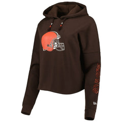 Cleveland Browns New Era Women's Foil Sleeve Pullover Hoodie - Brown Hoodies