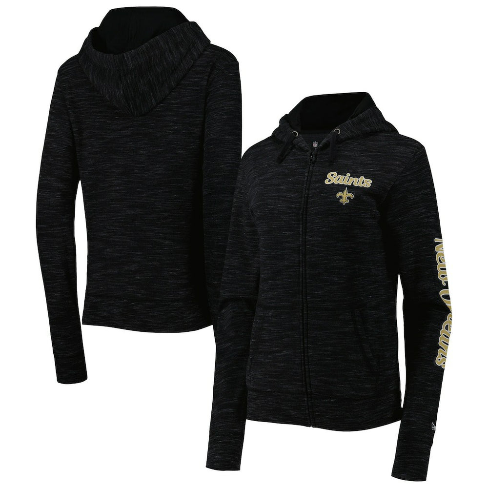 New Orleans Saints New Era Women's Reverse Space-Dye Full-Zip Hoodie - Black Hoodies