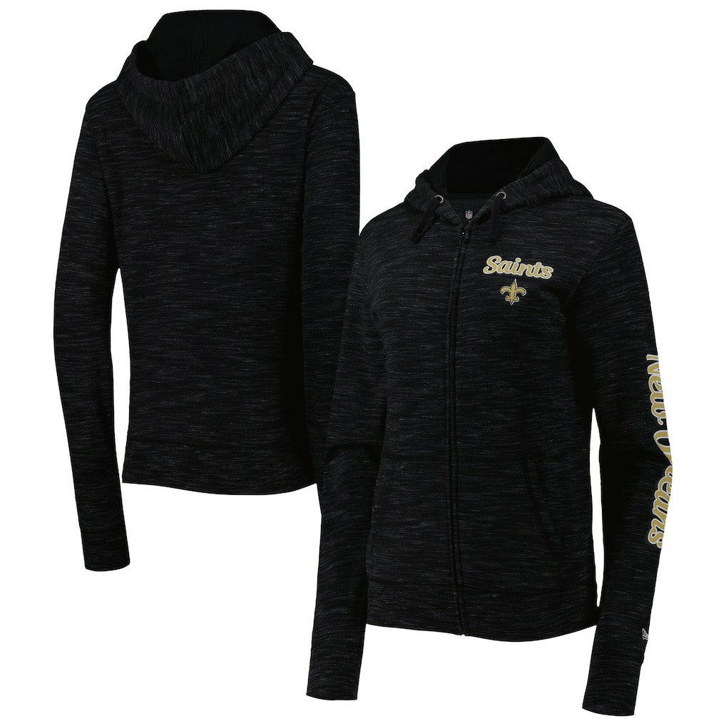 New Orleans Saints New Era Women's Reverse Space-Dye Full-Zip Hoodie - Black Hoodies