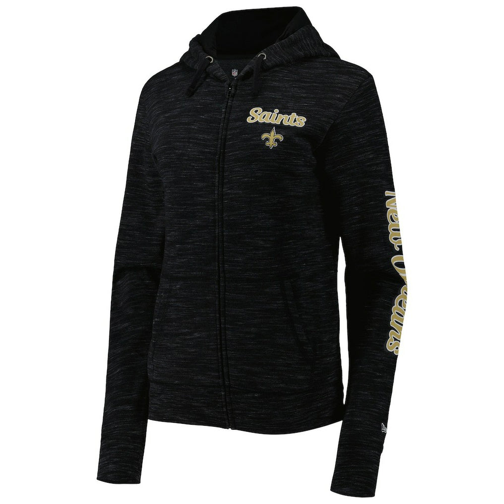 New Orleans Saints New Era Women's Reverse Space-Dye Full-Zip Hoodie - Black Hoodies