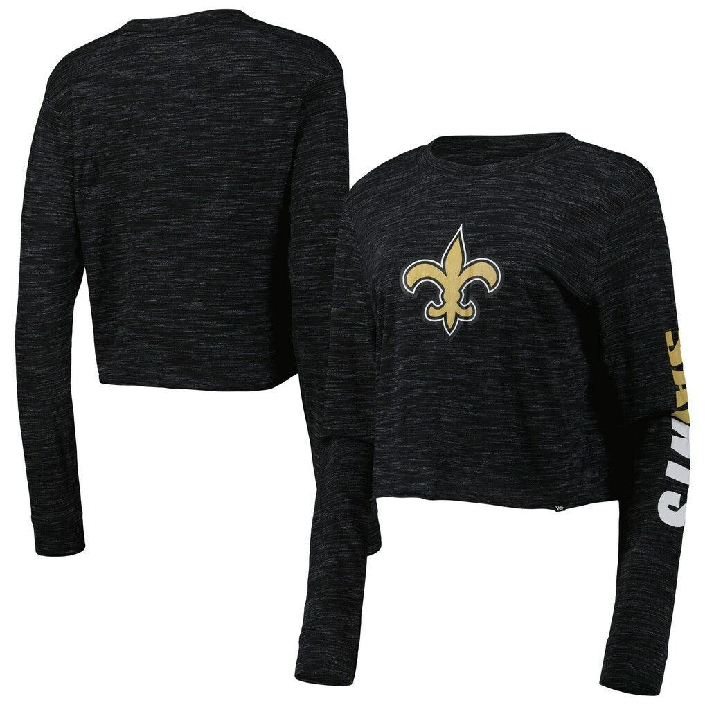 New Orleans Saints New Era Women's Crop Long Sleeve T-Shirt - Black T-shirts
