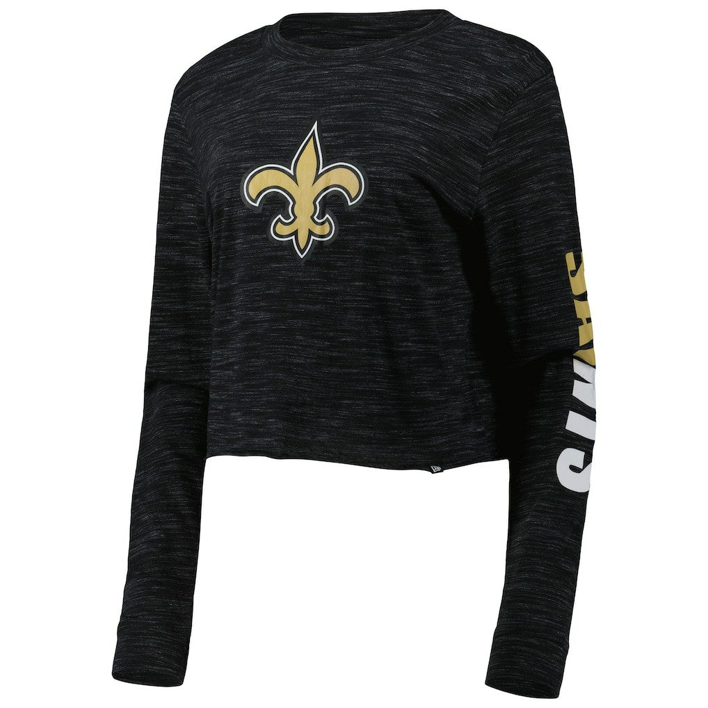 New Orleans Saints New Era Women's Crop Long Sleeve T-Shirt - Black T-shirts