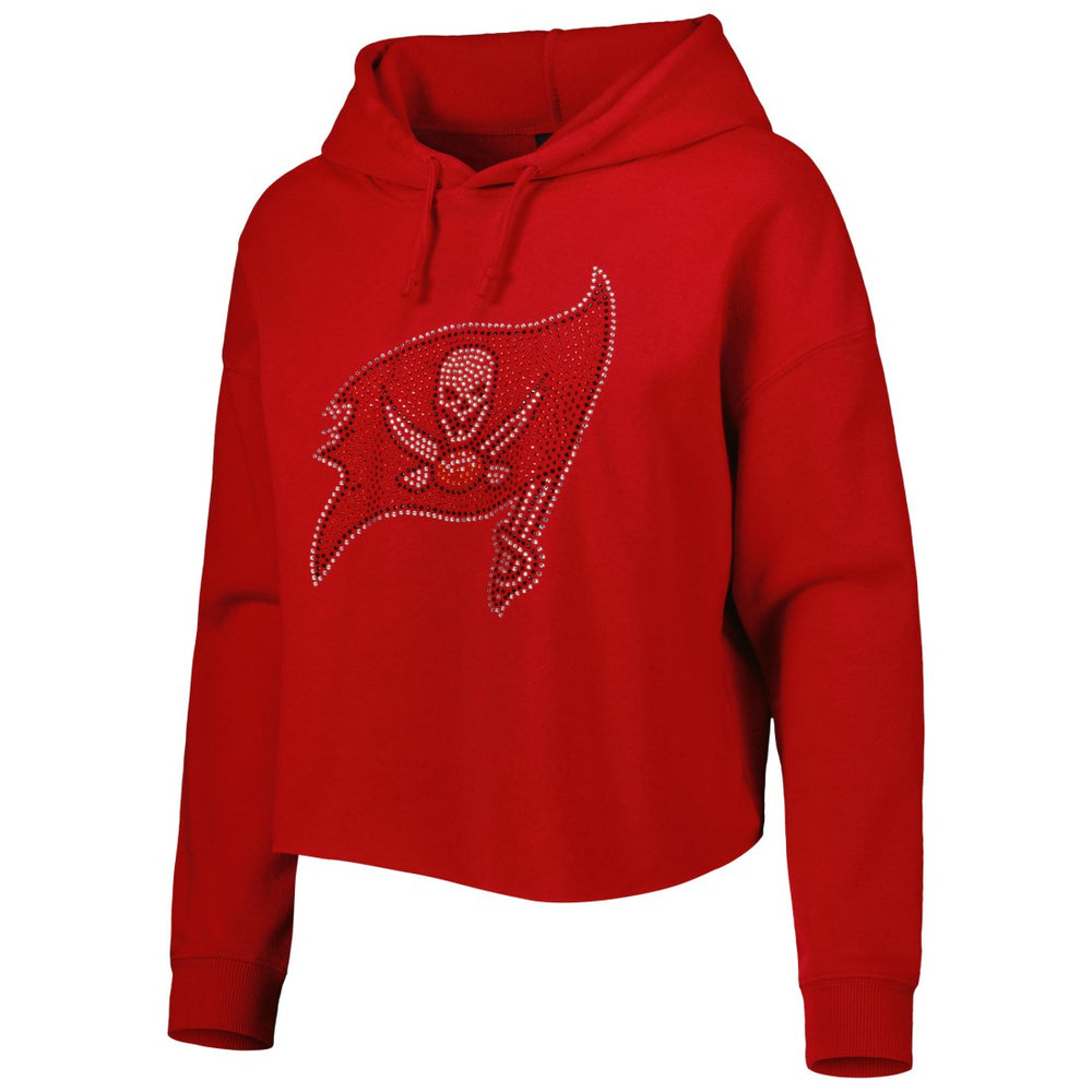 Tampa Bay Buccaneers Cuce Women's Crystal Logo Cropped Pullover Hoodie - Red Hoodies