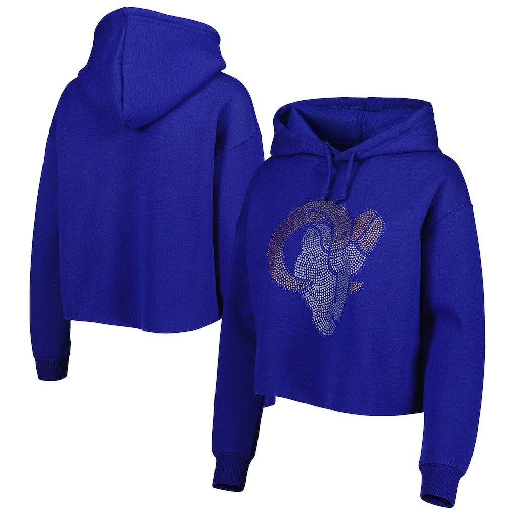 Los Angeles Rams Cuce Women's Crystal Logo Cropped Pullover Hoodie - Royal Hoodies