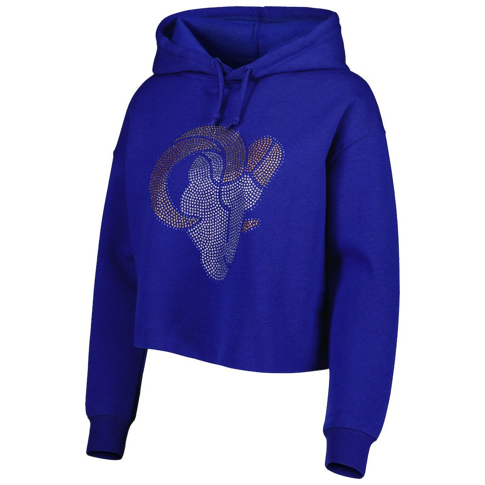 Los Angeles Rams Cuce Women's Crystal Logo Cropped Pullover Hoodie - Royal Hoodies