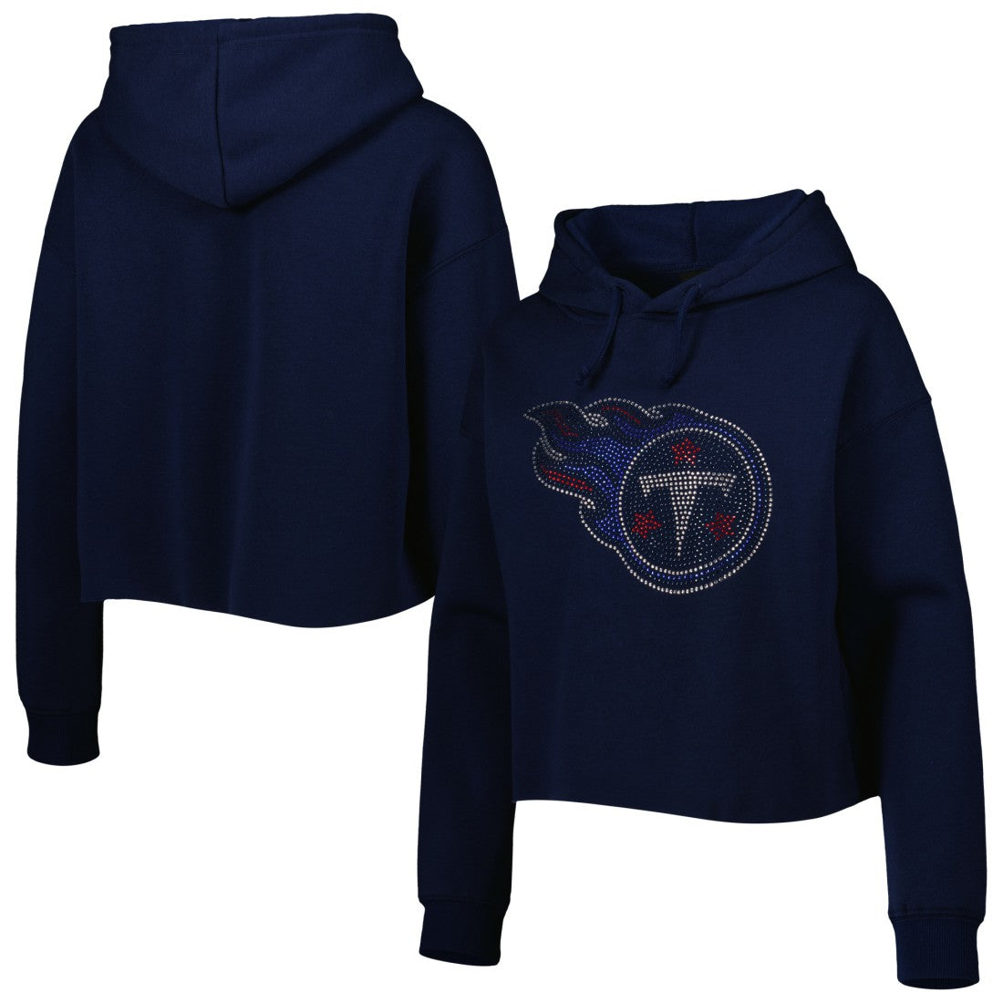 Tennessee Titans Cuce Women's Crystal Logo Cropped Pullover Hoodie - Navy Hoodies
