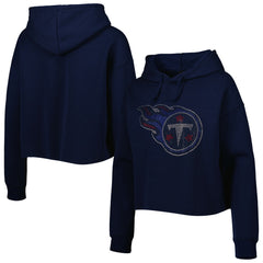 Tennessee Titans Cuce Women's Crystal Logo Cropped Pullover Hoodie - Navy Hoodies