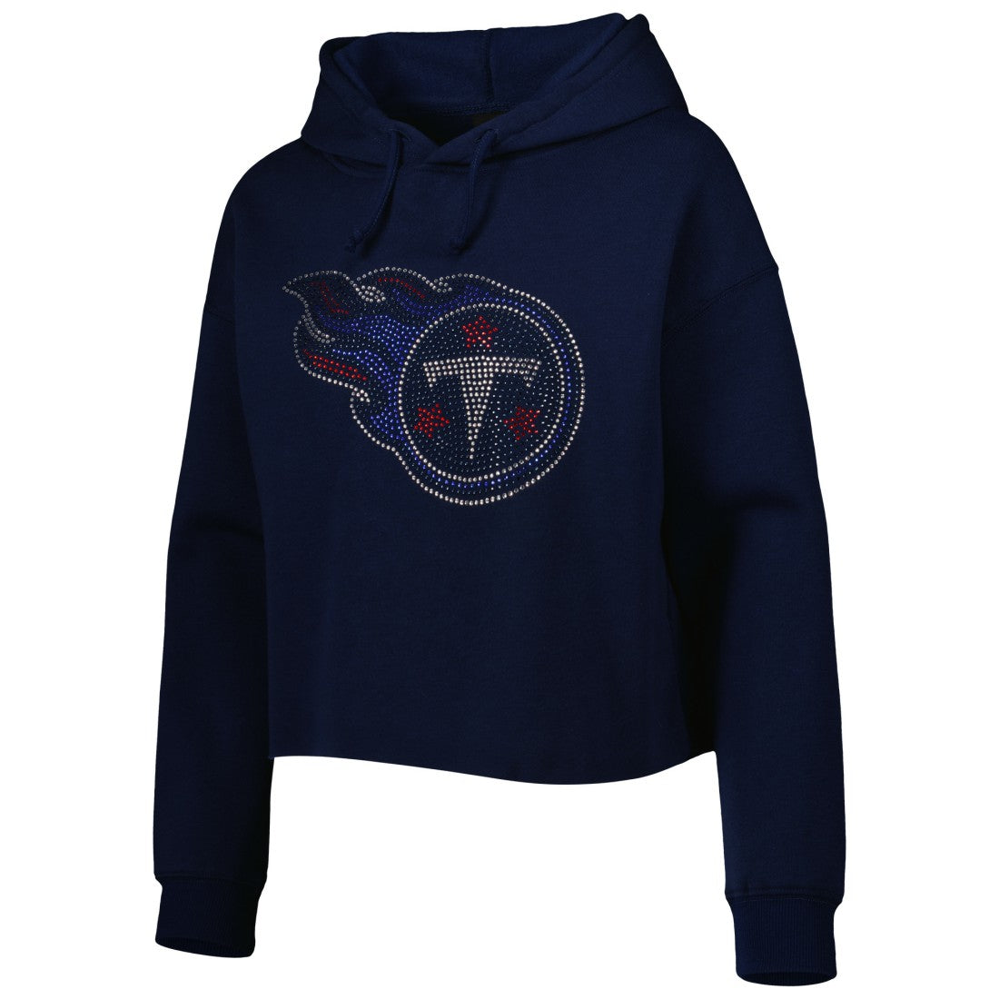 Tennessee Titans Cuce Women's Crystal Logo Cropped Pullover Hoodie - Navy Hoodies
