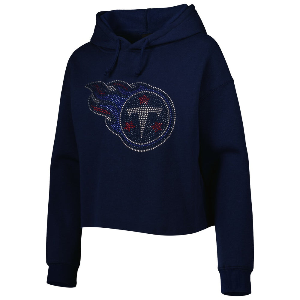 Tennessee Titans Cuce Women's Crystal Logo Cropped Pullover Hoodie - Navy Hoodies