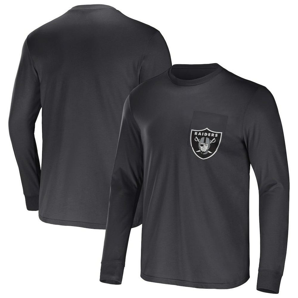 Las Vegas Raiders NFL x Darius Rucker Collection Team Long Sleeve Pocket T-Shirt - Charcoal T-shirts