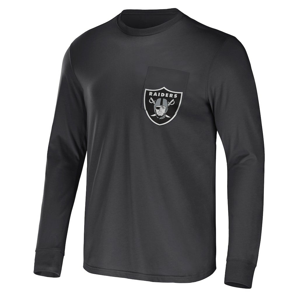 Las Vegas Raiders NFL x Darius Rucker Collection Team Long Sleeve Pocket T-Shirt - Charcoal T-shirts