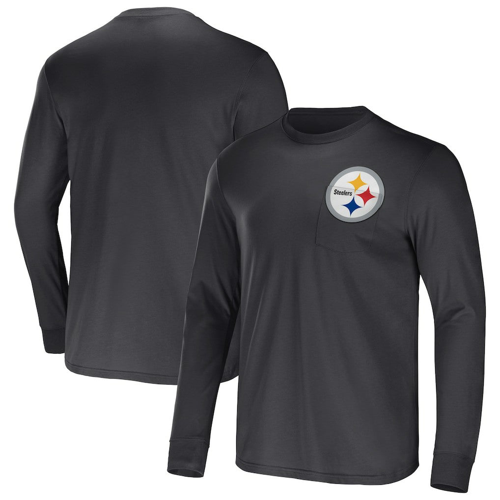 Pittsburgh Steelers NFL x Darius Rucker Collection Team Long Sleeve Pocket T-Shirt - Black T-shirts