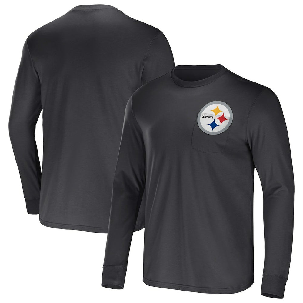 Pittsburgh Steelers NFL x Darius Rucker Collection Team Long Sleeve Pocket T-Shirt - Black T-shirts