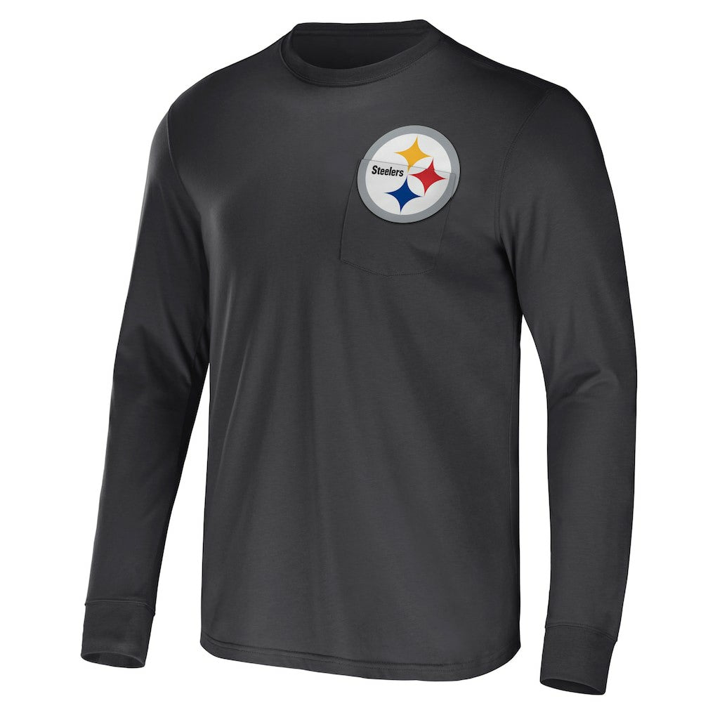 Pittsburgh Steelers NFL x Darius Rucker Collection Team Long Sleeve Pocket T-Shirt - Black T-shirts