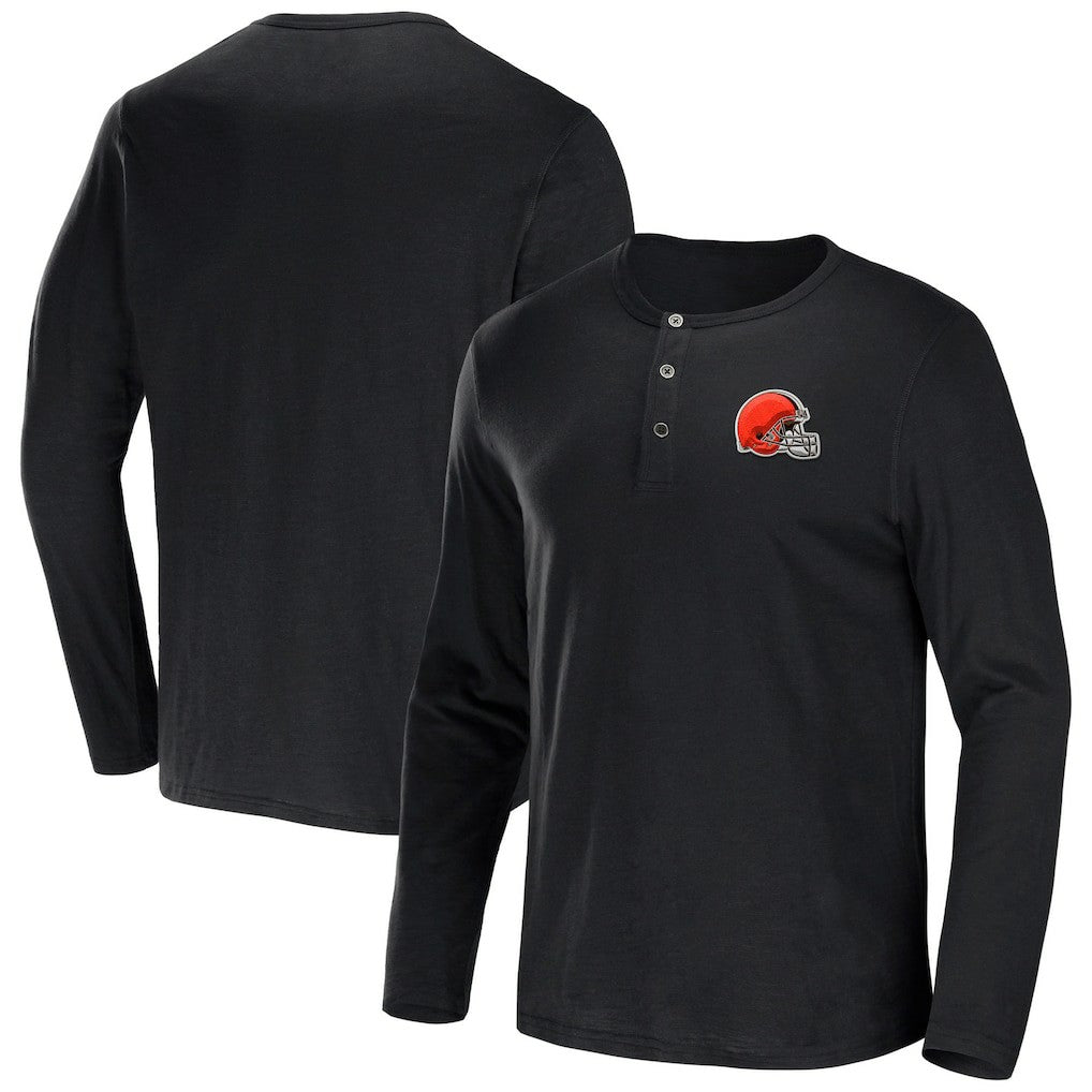 Cleveland Browns NFL x Darius Rucker Collection Slub Jersey Henley Long Sleeve T-Shirt - Black T-shirts