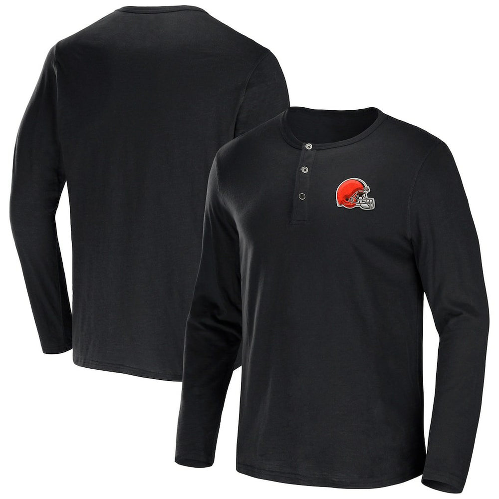 Cleveland Browns NFL x Darius Rucker Collection Slub Jersey Henley Long Sleeve T-Shirt - Black T-shirts