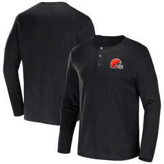 Cleveland Browns NFL x Darius Rucker Collection Slub Jersey Henley Long Sleeve T-Shirt - Black T-shirts