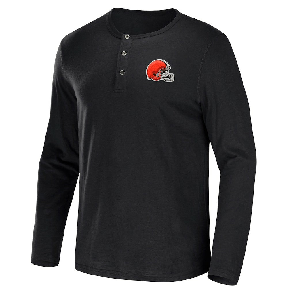 Cleveland Browns NFL x Darius Rucker Collection Slub Jersey Henley Long Sleeve T-Shirt - Black T-shirts