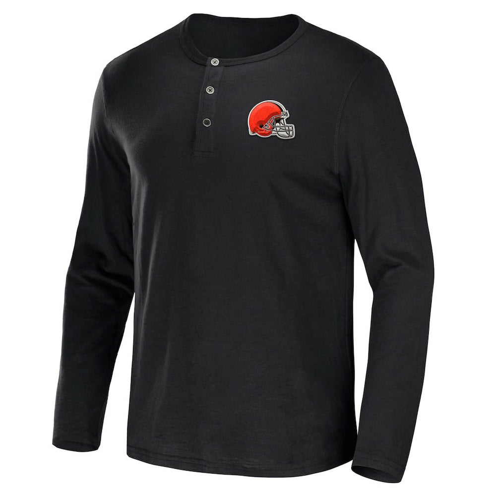 Cleveland Browns NFL x Darius Rucker Collection Slub Jersey Henley Long Sleeve T-Shirt - Black T-shirts