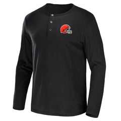 Cleveland Browns NFL x Darius Rucker Collection Slub Jersey Henley Long Sleeve T-Shirt - Black T-shirts