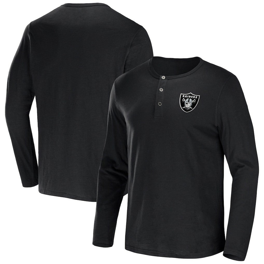 Las Vegas Raiders NFL x Darius Rucker Collection Slub Jersey Henley Long Sleeve T-Shirt - Black T-shirts