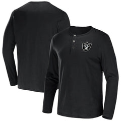 Las Vegas Raiders NFL x Darius Rucker Collection Slub Jersey Henley Long Sleeve T-Shirt - Black T-shirts