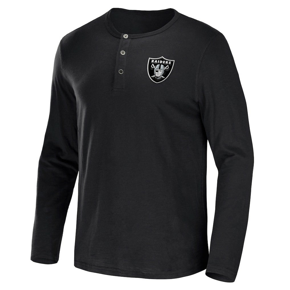 Las Vegas Raiders NFL x Darius Rucker Collection Slub Jersey Henley Long Sleeve T-Shirt - Black T-shirts