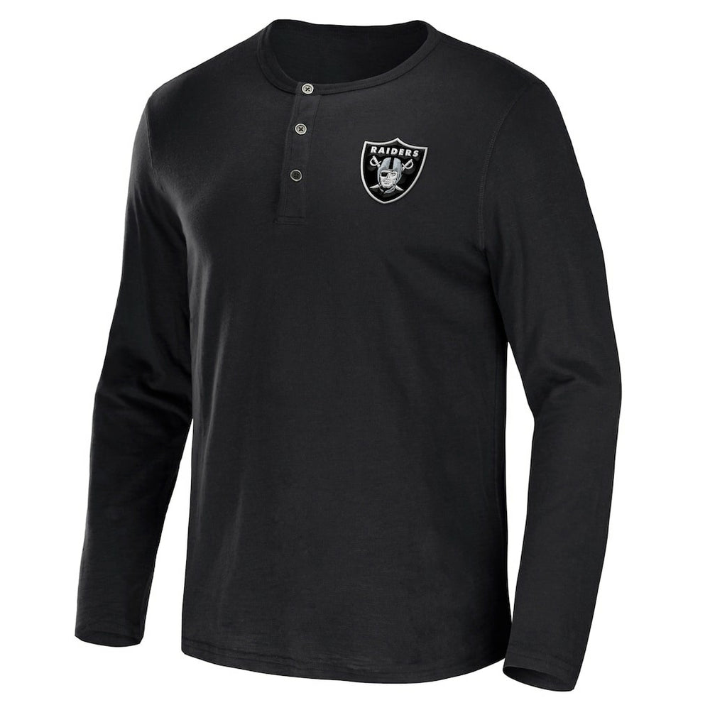 Las Vegas Raiders NFL x Darius Rucker Collection Slub Jersey Henley Long Sleeve T-Shirt - Black T-shirts