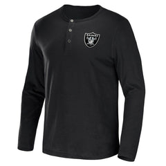 Las Vegas Raiders NFL x Darius Rucker Collection Slub Jersey Henley Long Sleeve T-Shirt - Black T-shirts