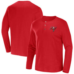 Tampa Bay Buccaneers NFL x Darius Rucker Collection Slub Jersey Henley Long Sleeve T-Shirt - Red T-shirts
