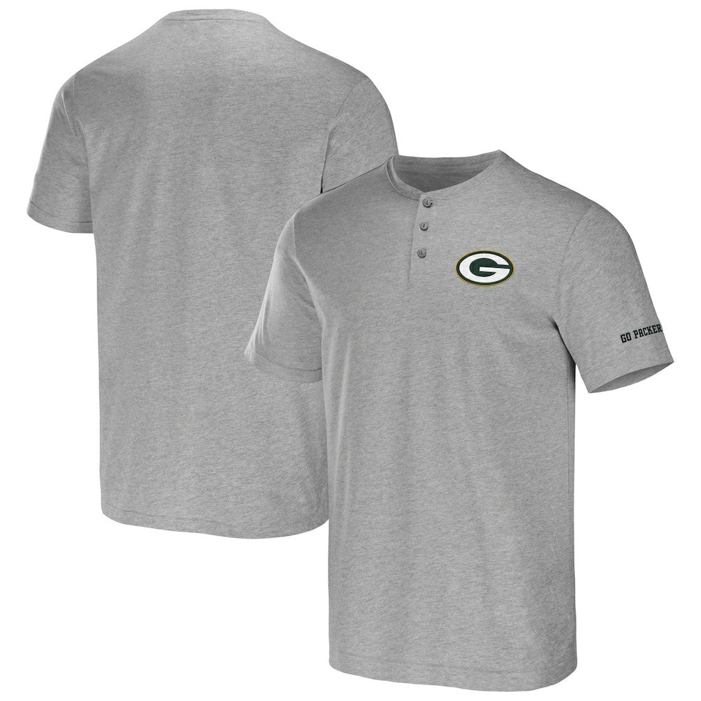 Green Bay Packers NFL x Darius Rucker Collection Henley T-Shirt - Heather Gray T-shirts