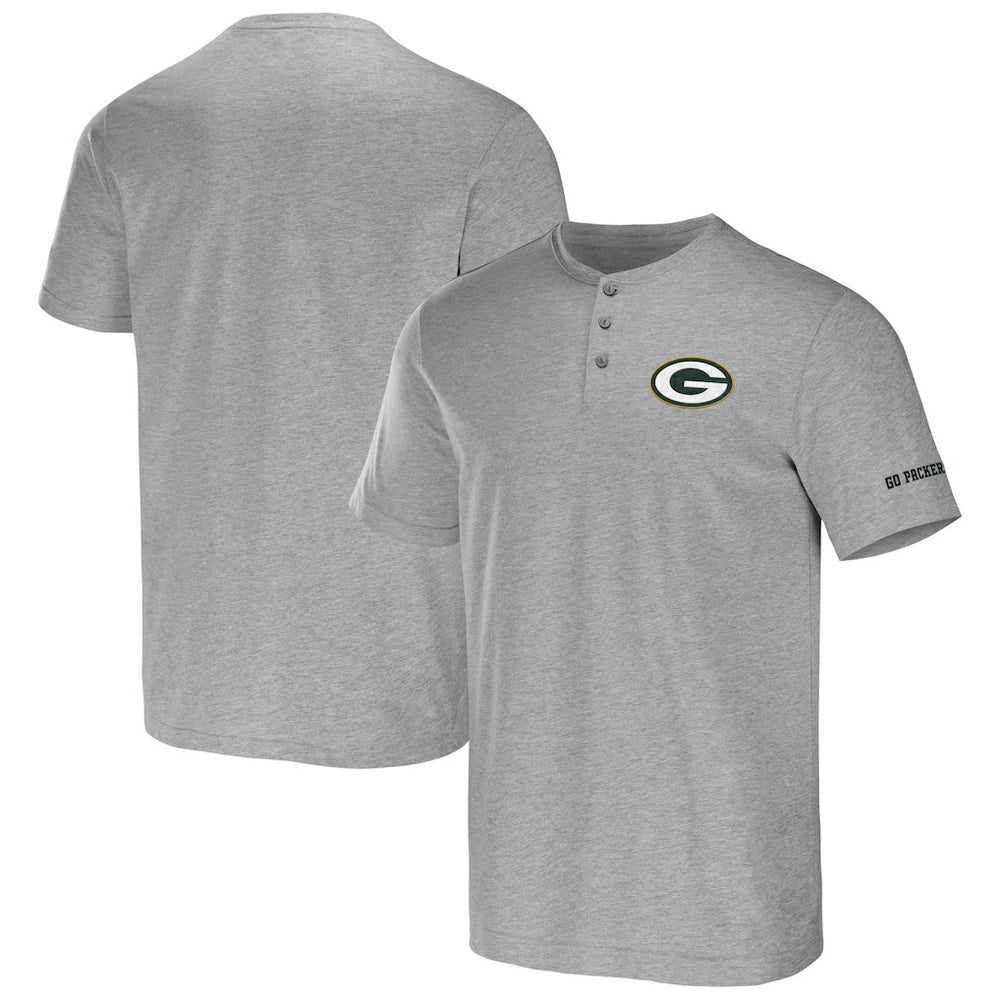 Green Bay Packers NFL x Darius Rucker Collection Henley T-Shirt - Heather Gray T-shirts