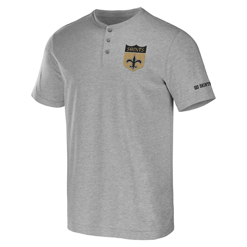 New Orleans Saints NFL x Darius Rucker Collection Henley T-Shirt - Heather Gray T-shirts