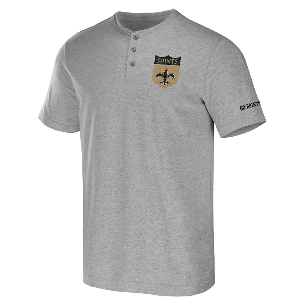 New Orleans Saints NFL x Darius Rucker Collection Henley T-Shirt - Heather Gray T-shirts