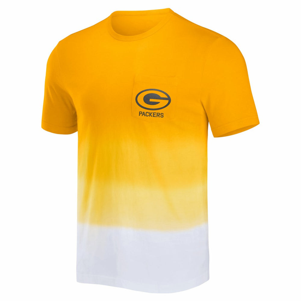 Green Bay Packers NFL x Darius Rucker Collection Dip Dye Pocket T-Shirt - Gold/White T-shirts