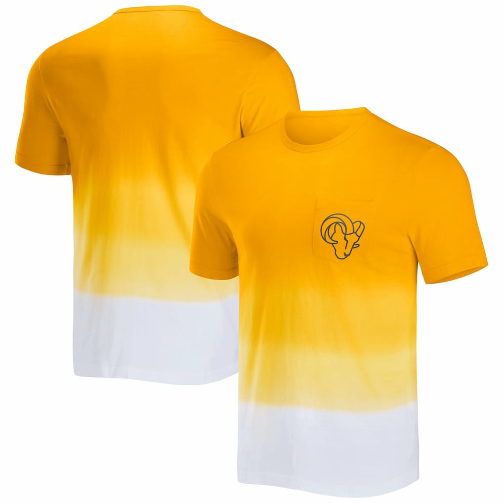 Los Angeles Rams NFL x Darius Rucker Collection Dip Dye Pocket T-Shirt - Gold/White T-shirts