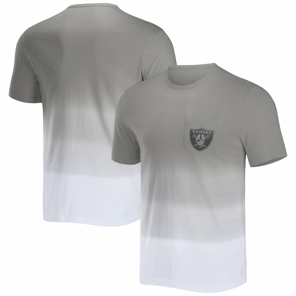 Las Vegas Raiders NFL x Darius Rucker Collection Dip Dye Pocket T-Shirt - Silver/White T-shirts