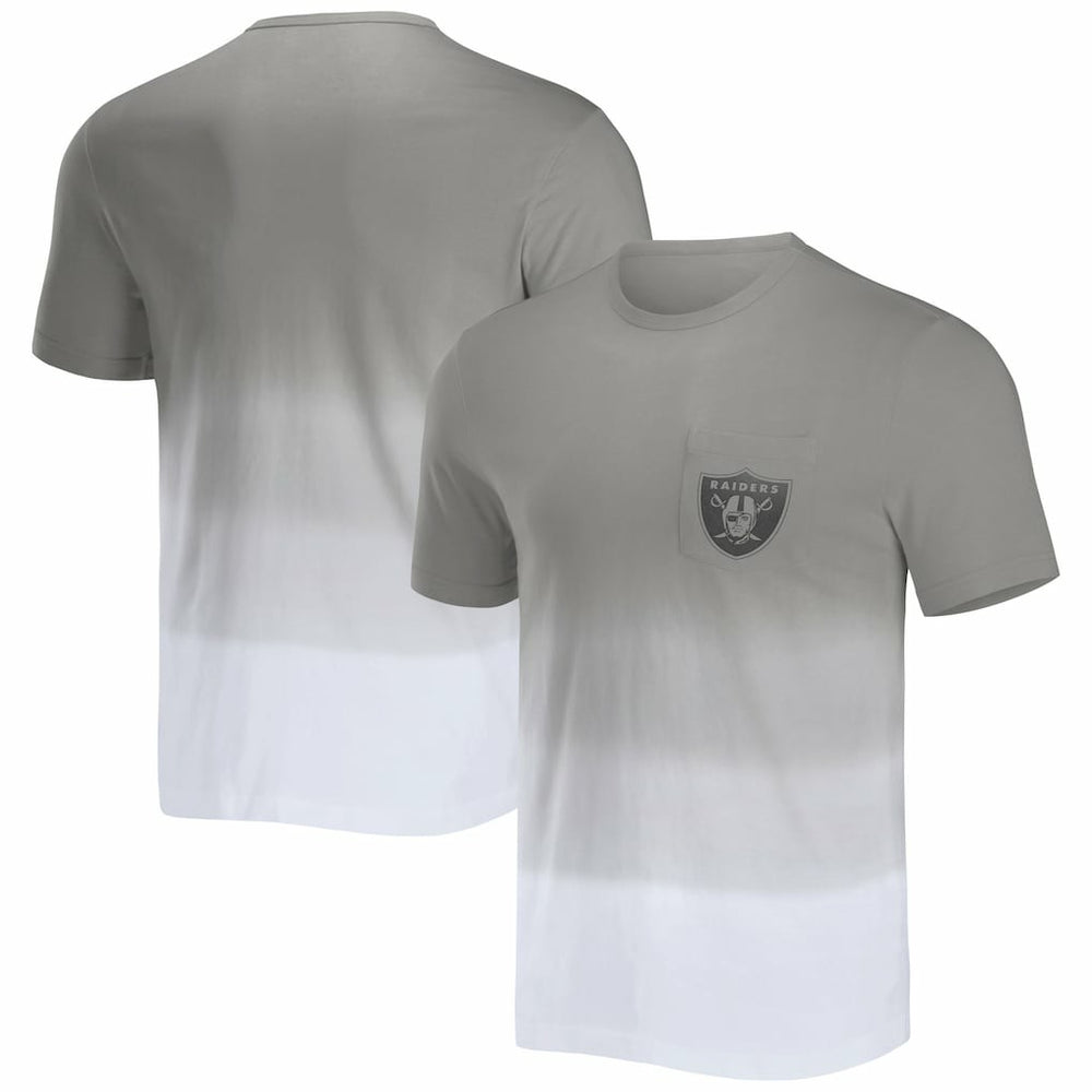 Las Vegas Raiders NFL x Darius Rucker Collection Dip Dye Pocket T-Shirt - Silver/White T-shirts