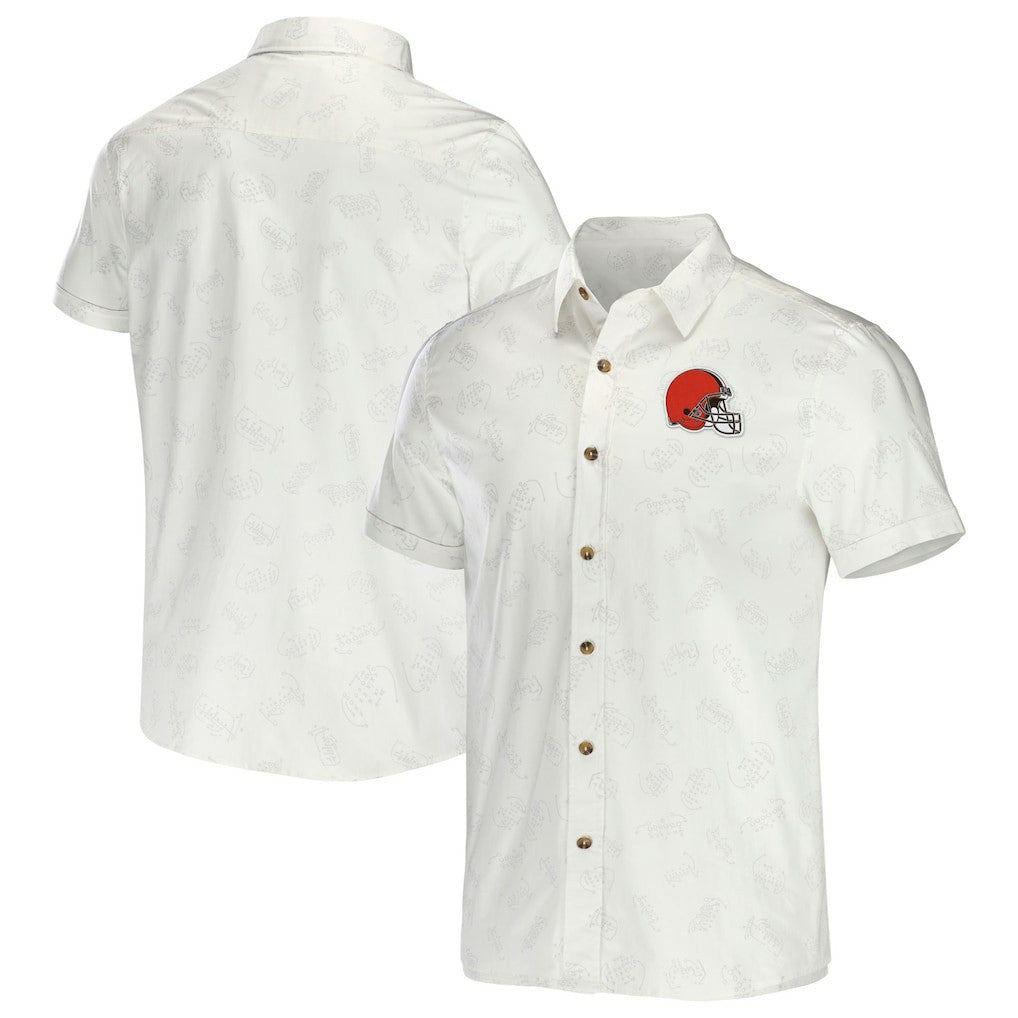 Cleveland Browns NFL x Darius Rucker Collection Woven Button-Up T-Shirt - White T-shirts