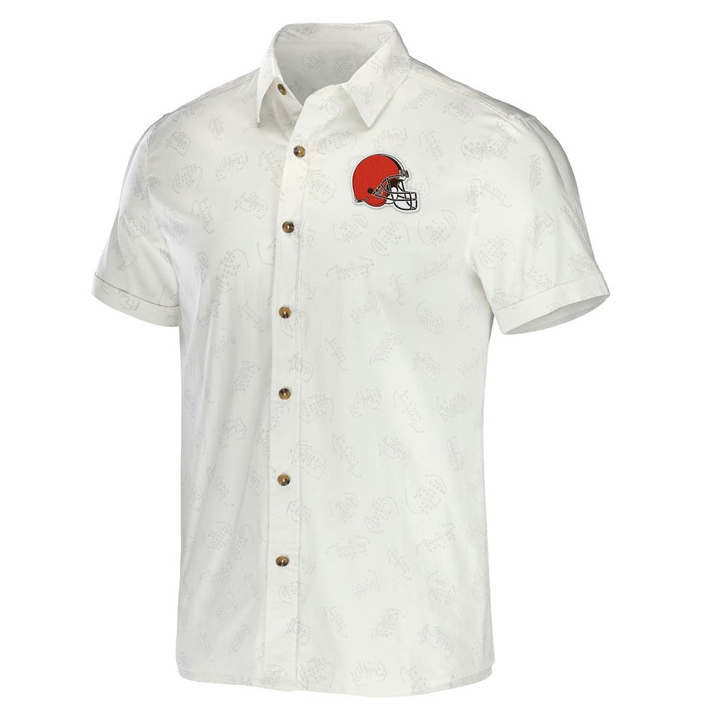 Cleveland Browns NFL x Darius Rucker Collection Woven Button-Up T-Shirt - White T-shirts