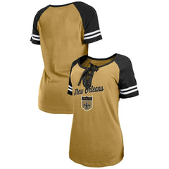 New Orleans Saints New Era Women's Legacy Lace-Up Raglan T-Shirt - Gold/Black T-shirts
