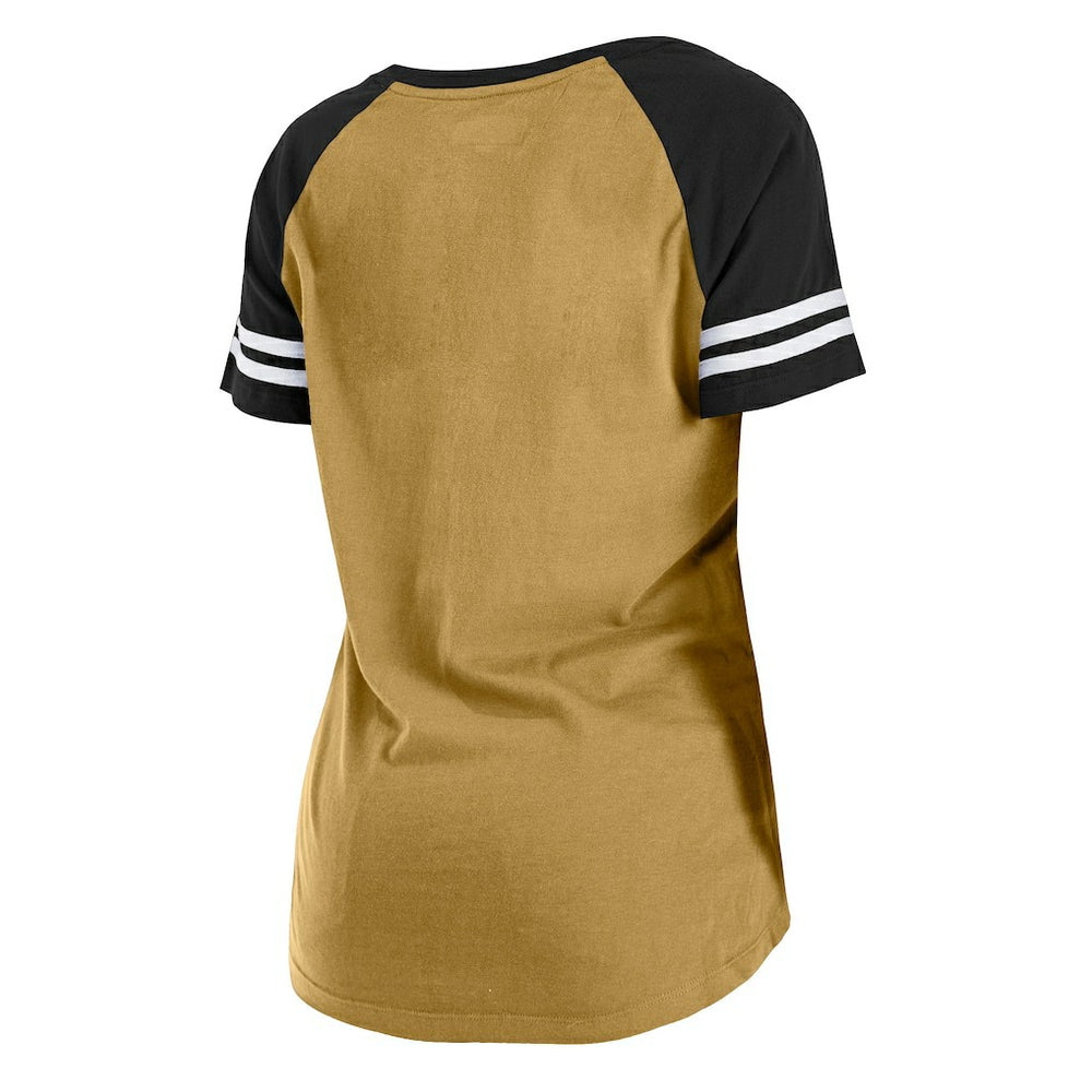 New Orleans Saints New Era Women's Legacy Lace-Up Raglan T-Shirt - Gold/Black T-shirts