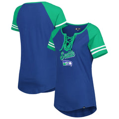 Seattle Seahawks New Era Women's Legacy Lace-Up Raglan T-Shirt - Royal/Green T-shirts