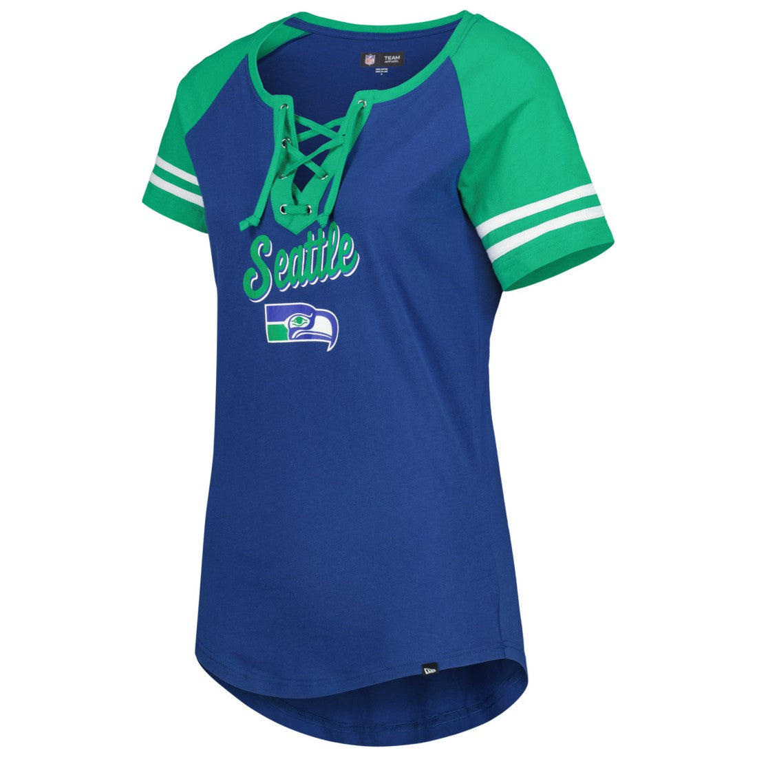 Seattle Seahawks New Era Women's Legacy Lace-Up Raglan T-Shirt - Royal/Green T-shirts