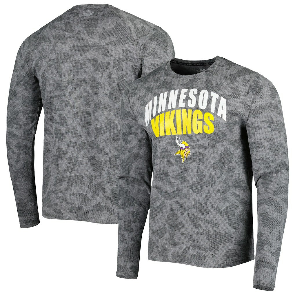 Minnesota Vikings MSX by Michael Strahan Performance Camo Long Sleeve T-Shirt - Black T-shirts