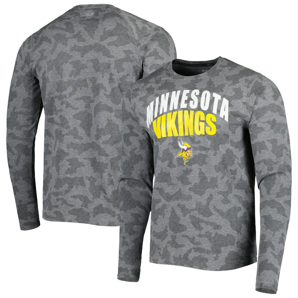Minnesota Vikings MSX by Michael Strahan Performance Camo Long Sleeve T-Shirt - Black T-shirts